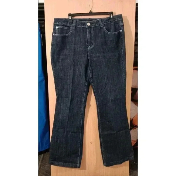 Zana Di Bootcut Jeans Women Sz 16 Blue High Rise Dark Wash Cool Silver Stitching - Picture 1 of 10